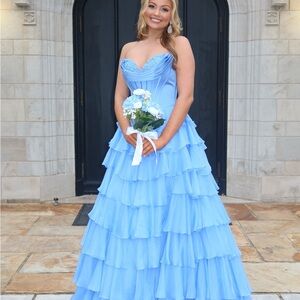 Sherri Hill Light Blue Layered Prom Dress